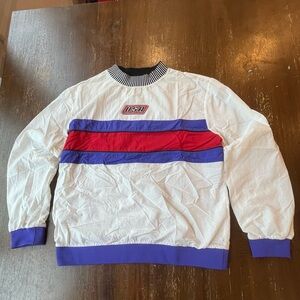 Forever 21 White Sweater with Red and Purple Stripes